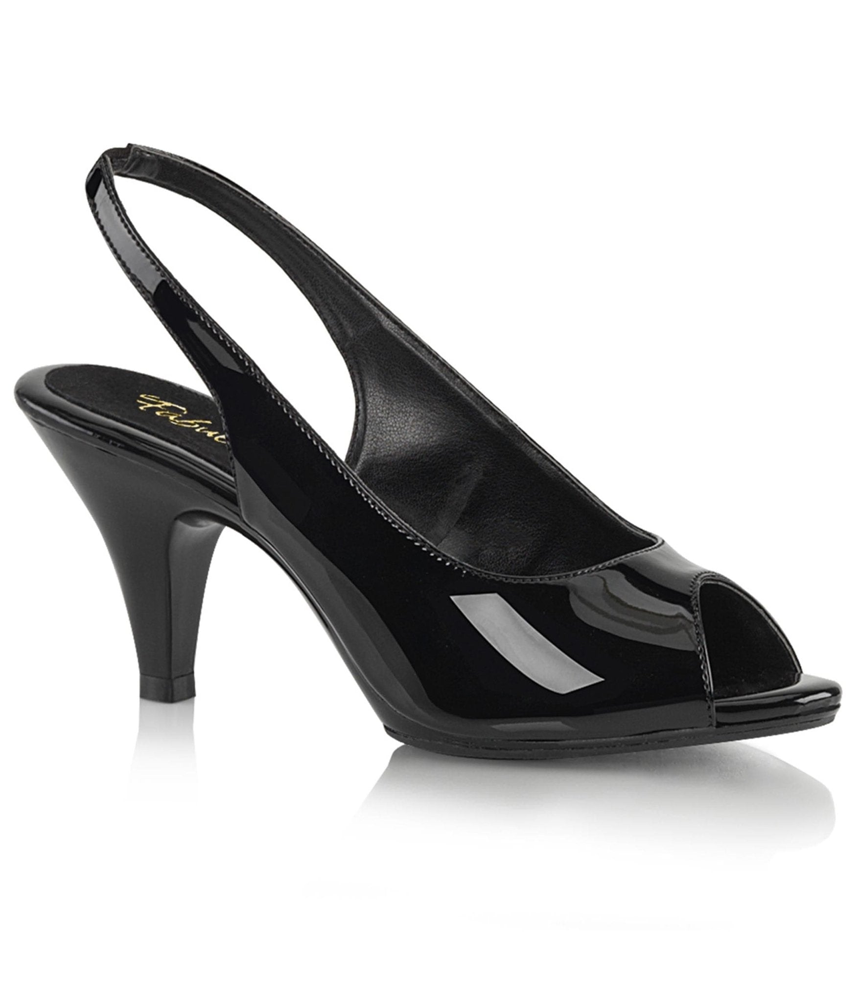 Black Patent Leatherette Peep Toe Slingback Heels - Unique Vintage - Womens, SHOES, SANDALS