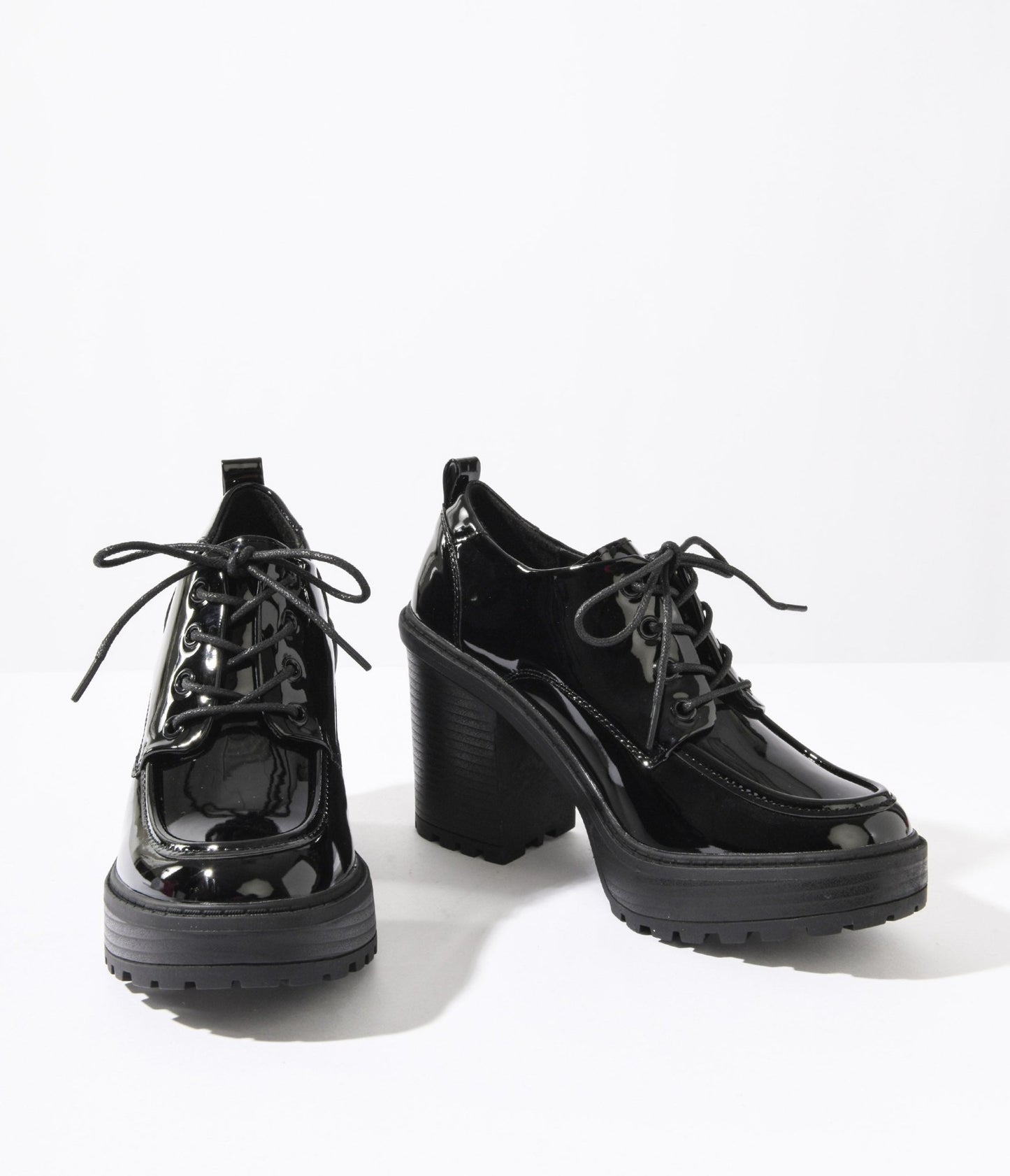 Black Patent Leatherette Platform Oxford Heels - Unique Vintage - Womens, SHOES, OXFORDS
