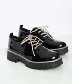 Black Patent Leatherette Platform Oxford Shoes - Unique Vintage - Womens, SHOES, FLATS