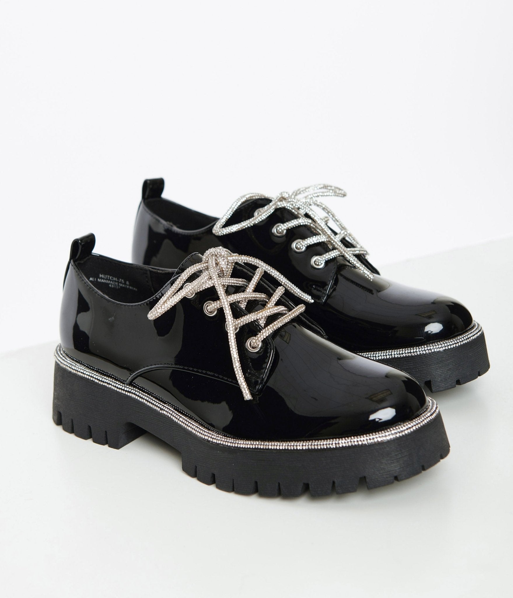 Black Patent Leatherette Platform Oxford Shoes - Unique Vintage - Womens, SHOES, FLATS
