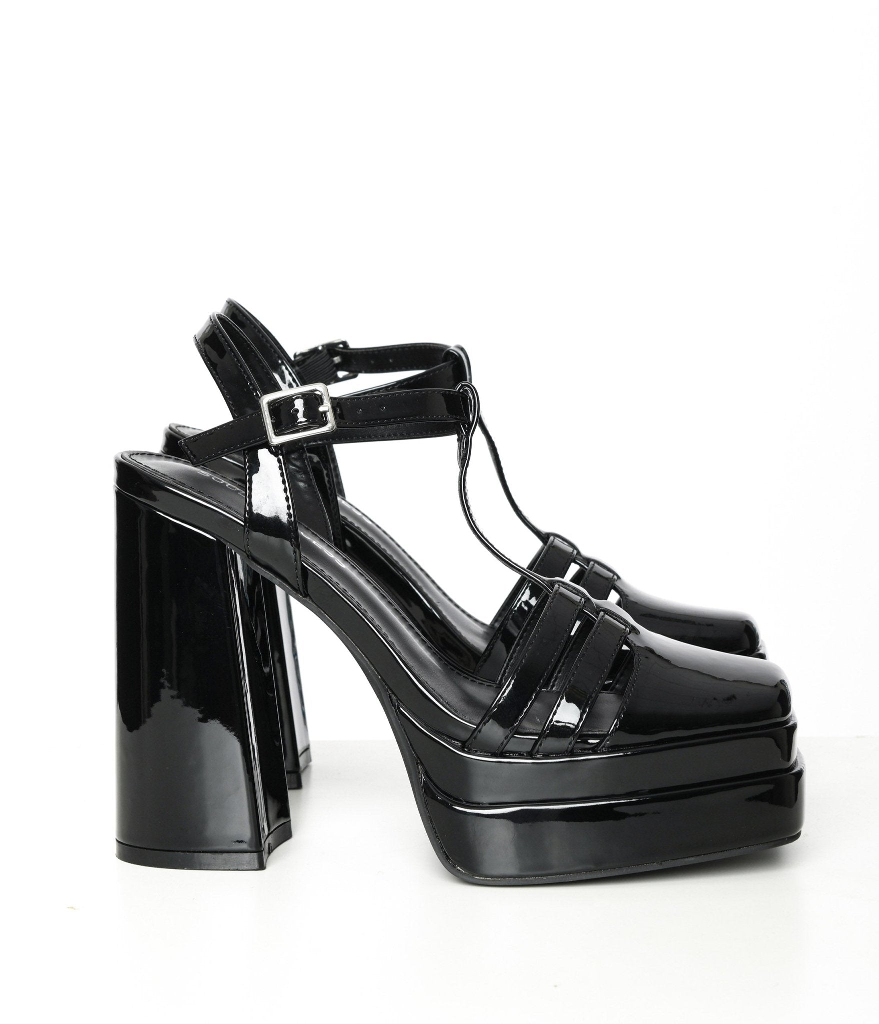 Black Patent Leatherette Wendy Platform Heels - Unique Vintage - Womens, SHOES, HEELS