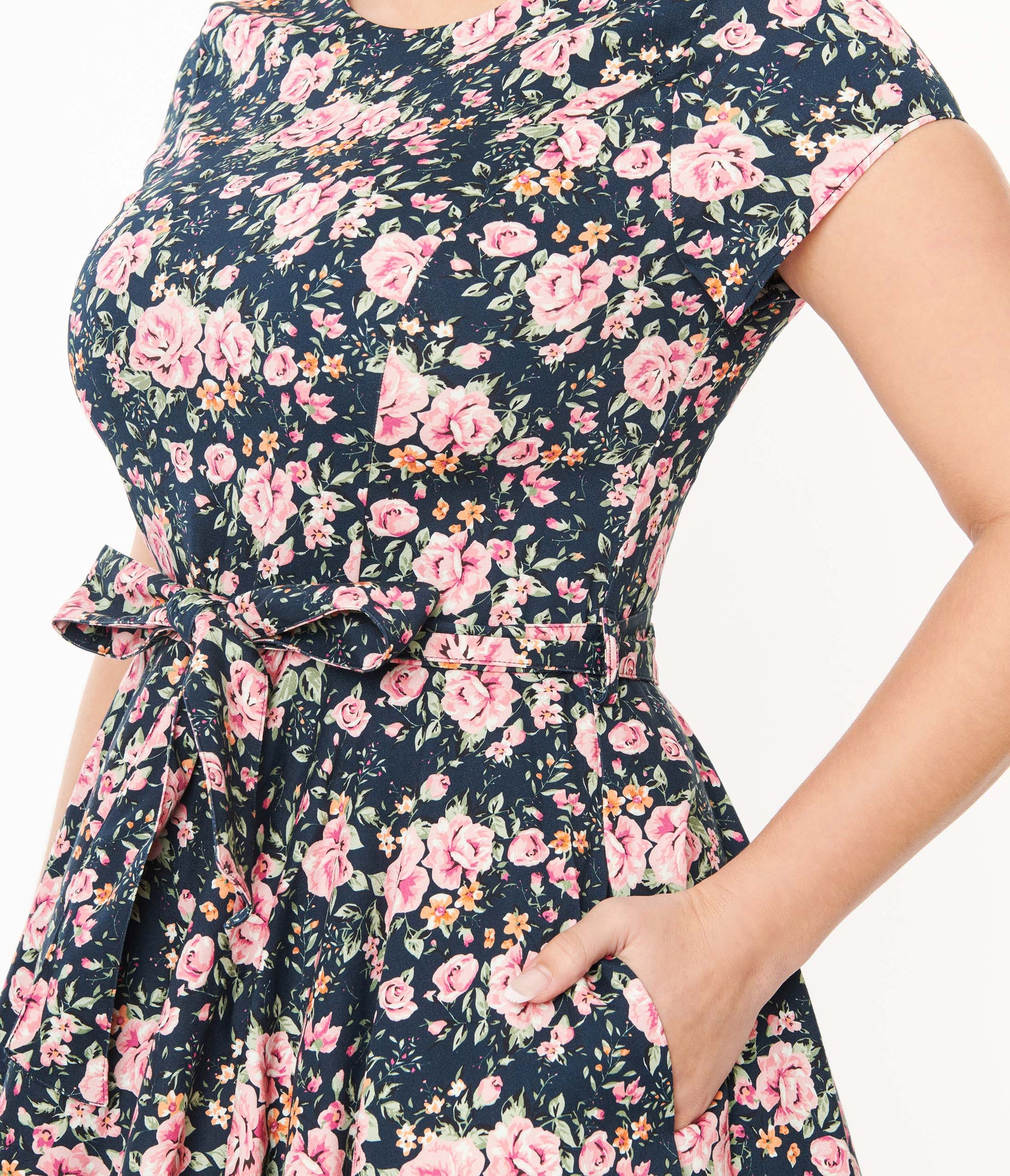 Black & Pink Floral Cleo Swing Dress - Unique Vintage - Womens, DRESSES, SWING