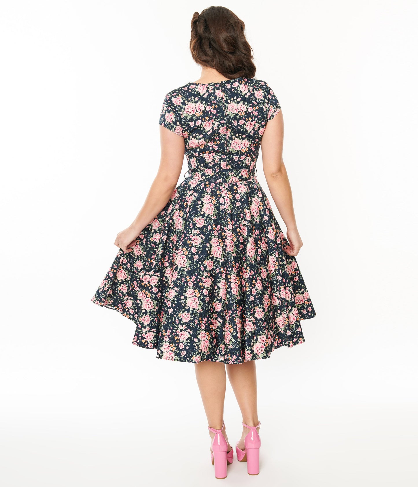 Black & Pink Floral Cleo Swing Dress - Unique Vintage - Womens, DRESSES, SWING
