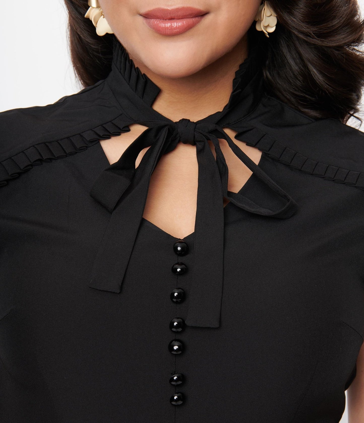 Black Pleated Tie Top - Unique Vintage - Womens, TOPS, WOVEN TOPS