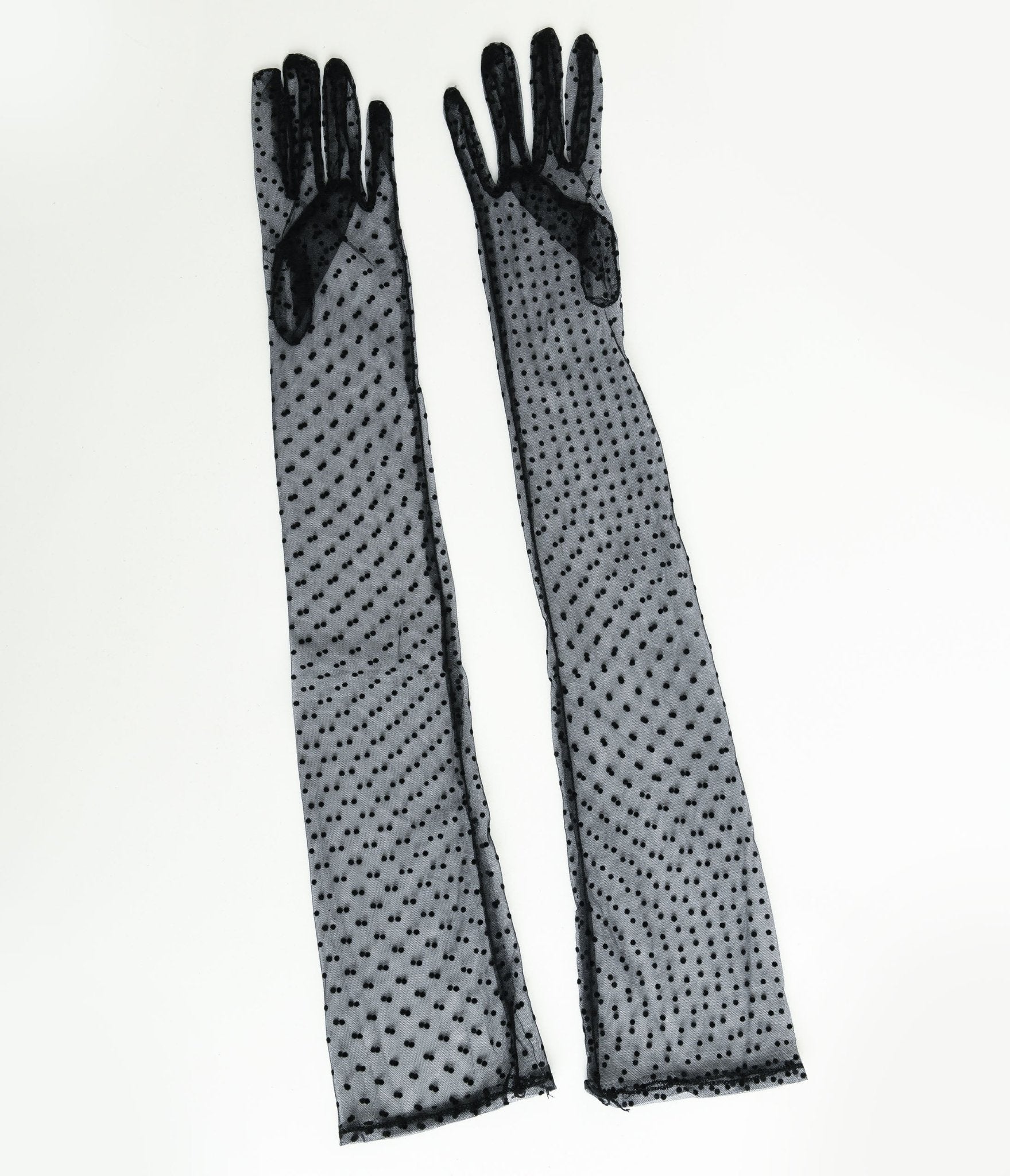 Black Polka Dot Mesh Elbow Length Gloves - Unique Vintage - Womens, ACCESSORIES, FLAPPER