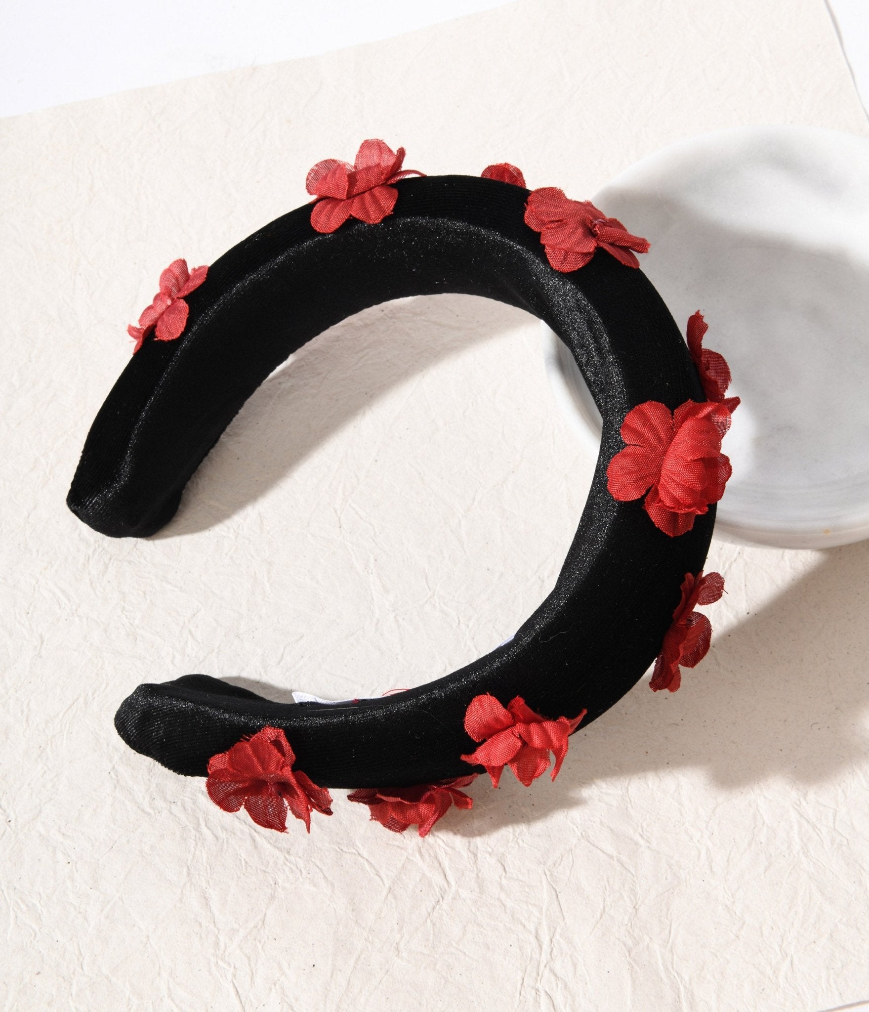Black & Red 3D Floral Padded Headband - Unique Vintage - Womens, ACCESSORIES, HAIR