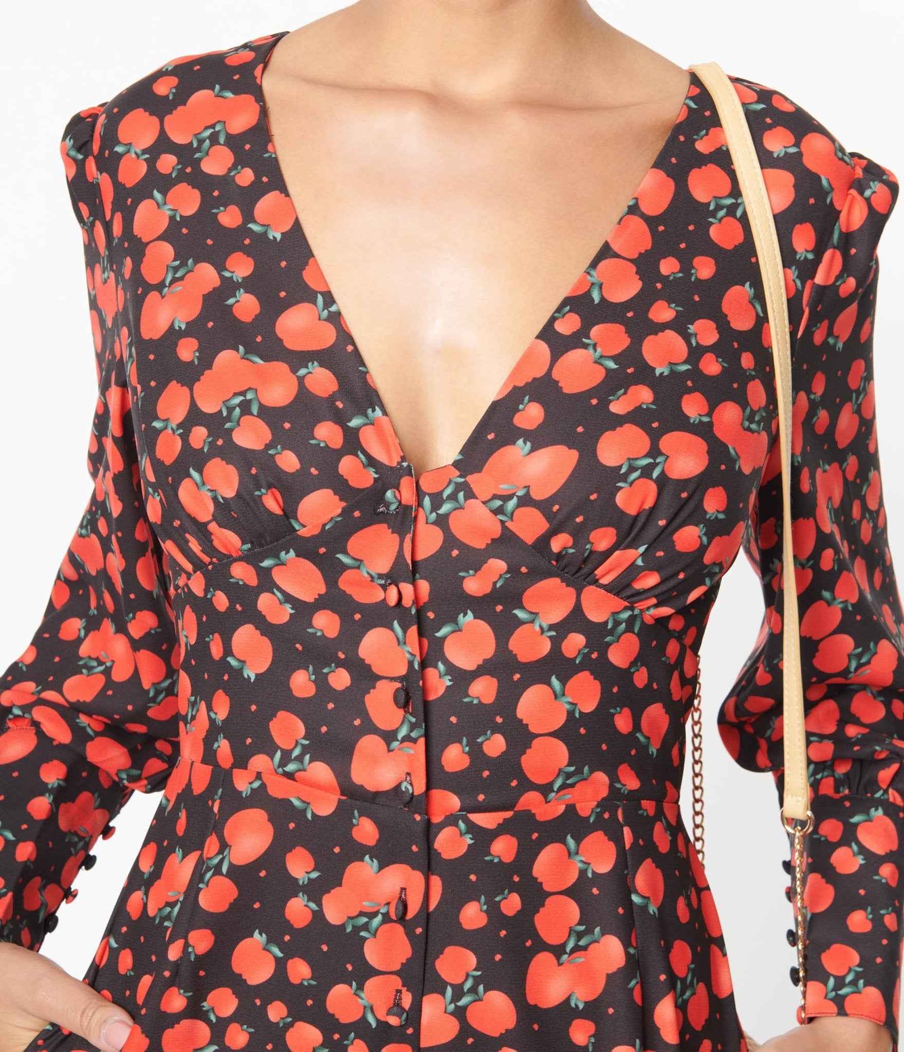 Black & Red Apple Print Marina Jumpsuit - Unique Vintage - Womens, BOTTOMS, ROMPERS AND JUMPSUITS