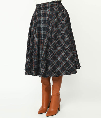 Black & Red Check Plaid Swing Skirt - Unique Vintage - Womens, BOTTOMS, SKIRTS