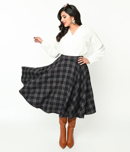 Black & Red Check Plaid Swing Skirt - Unique Vintage - Womens, BOTTOMS, SKIRTS