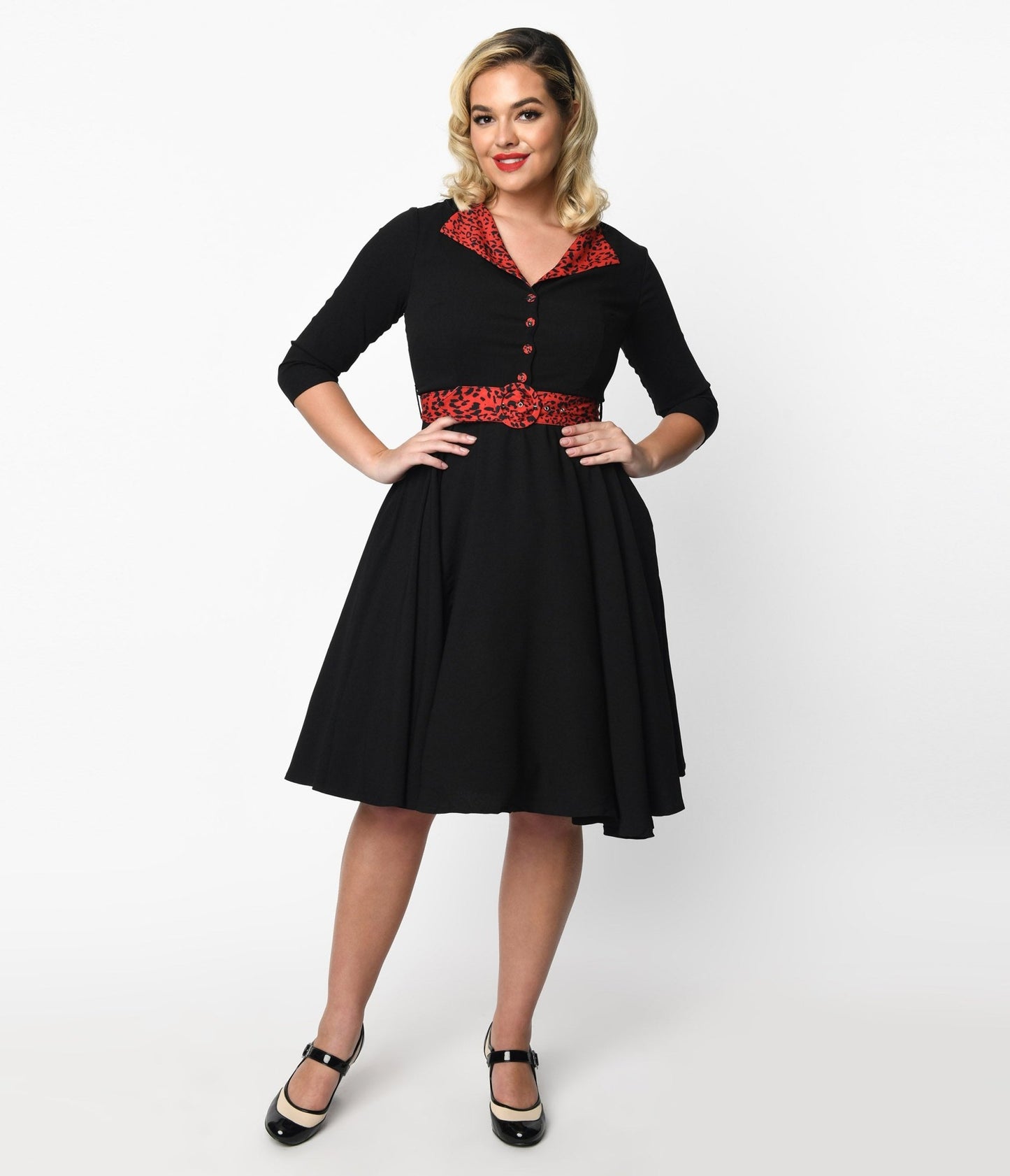 Black & Red Leopard Accent Lynette Swing Dress - Unique Vintage - Womens, DRESSES, SWING