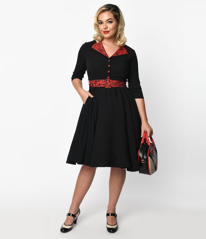 Black & Red Leopard Accent Lynette Swing Dress - Unique Vintage - Womens, DRESSES, SWING