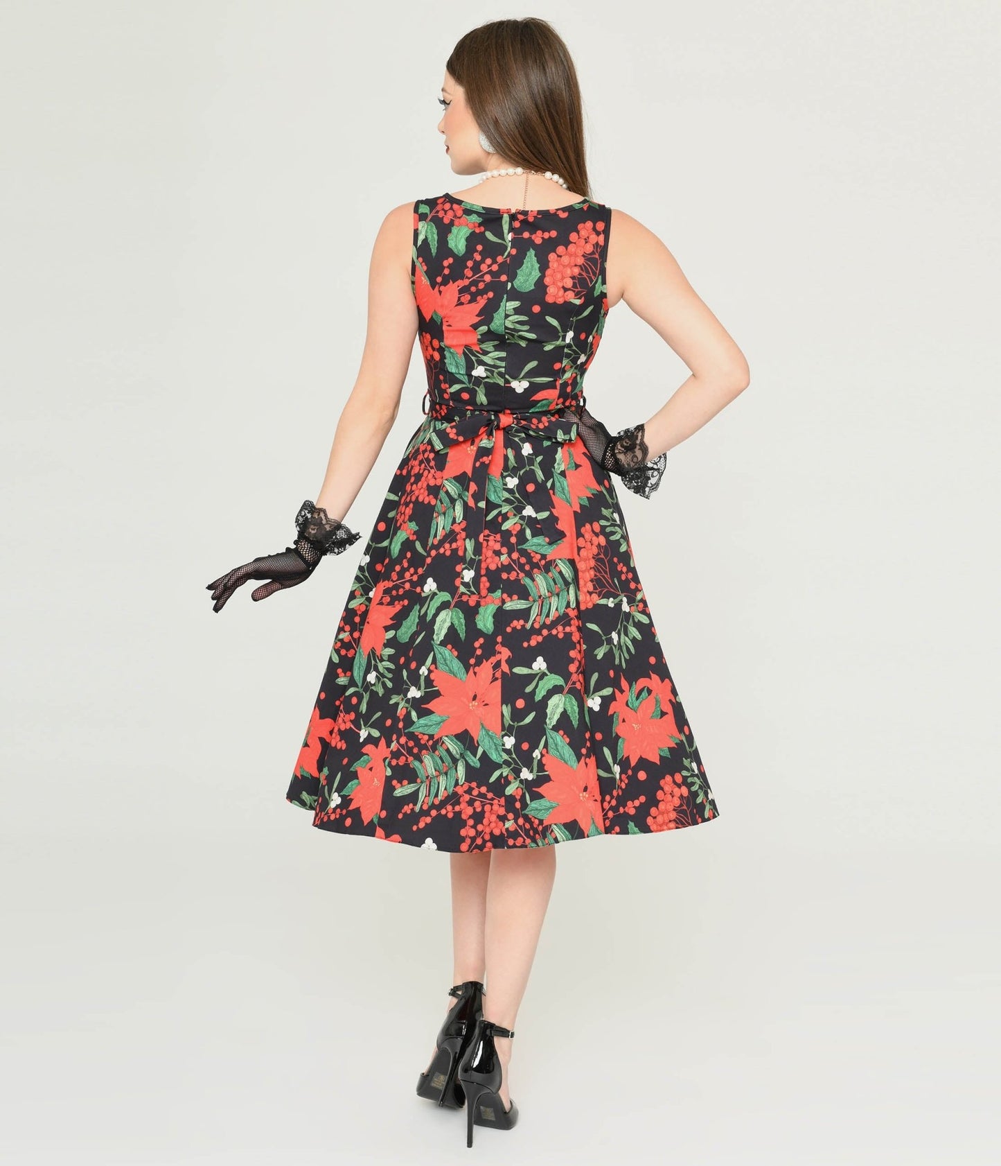 Black & Red Poinsettia Swing Dress - Unique Vintage - Womens, DRESSES, SWING