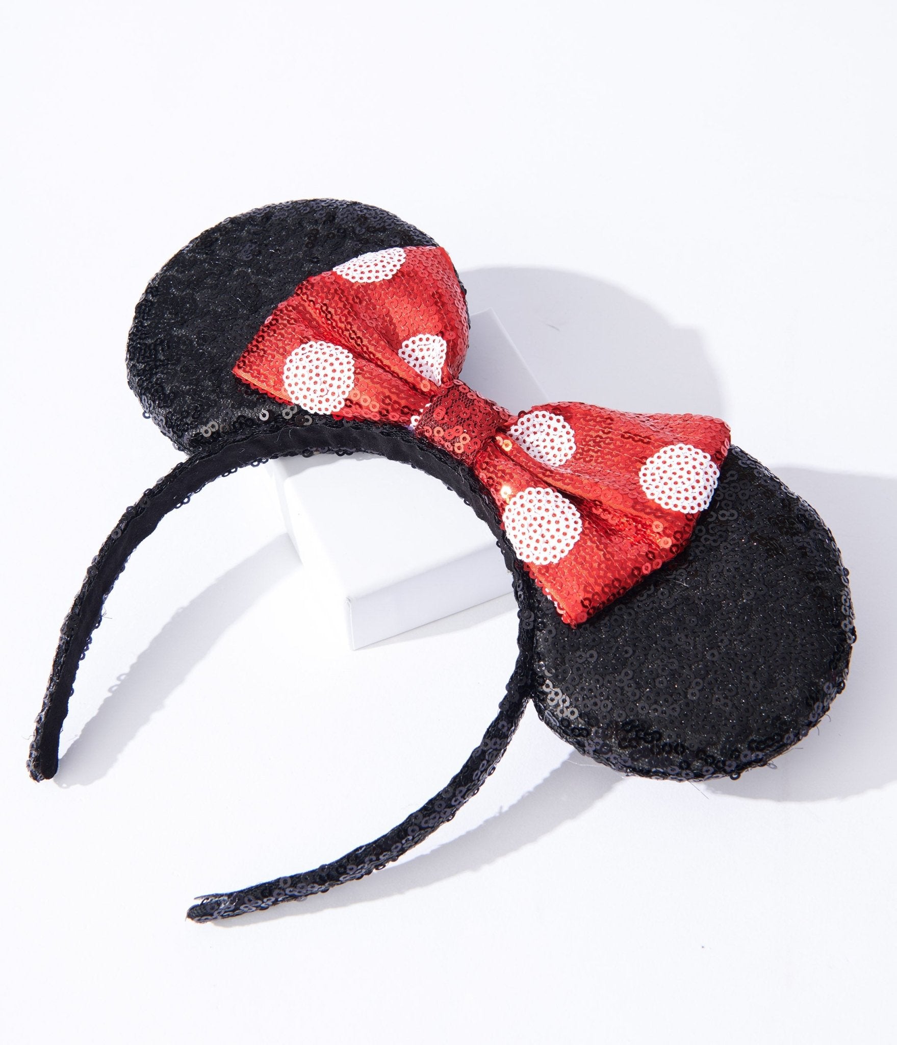 Black & Red Polka Bot Sequin Mouse Headband - Unique Vintage - Womens, ACCESSORIES, HAIR