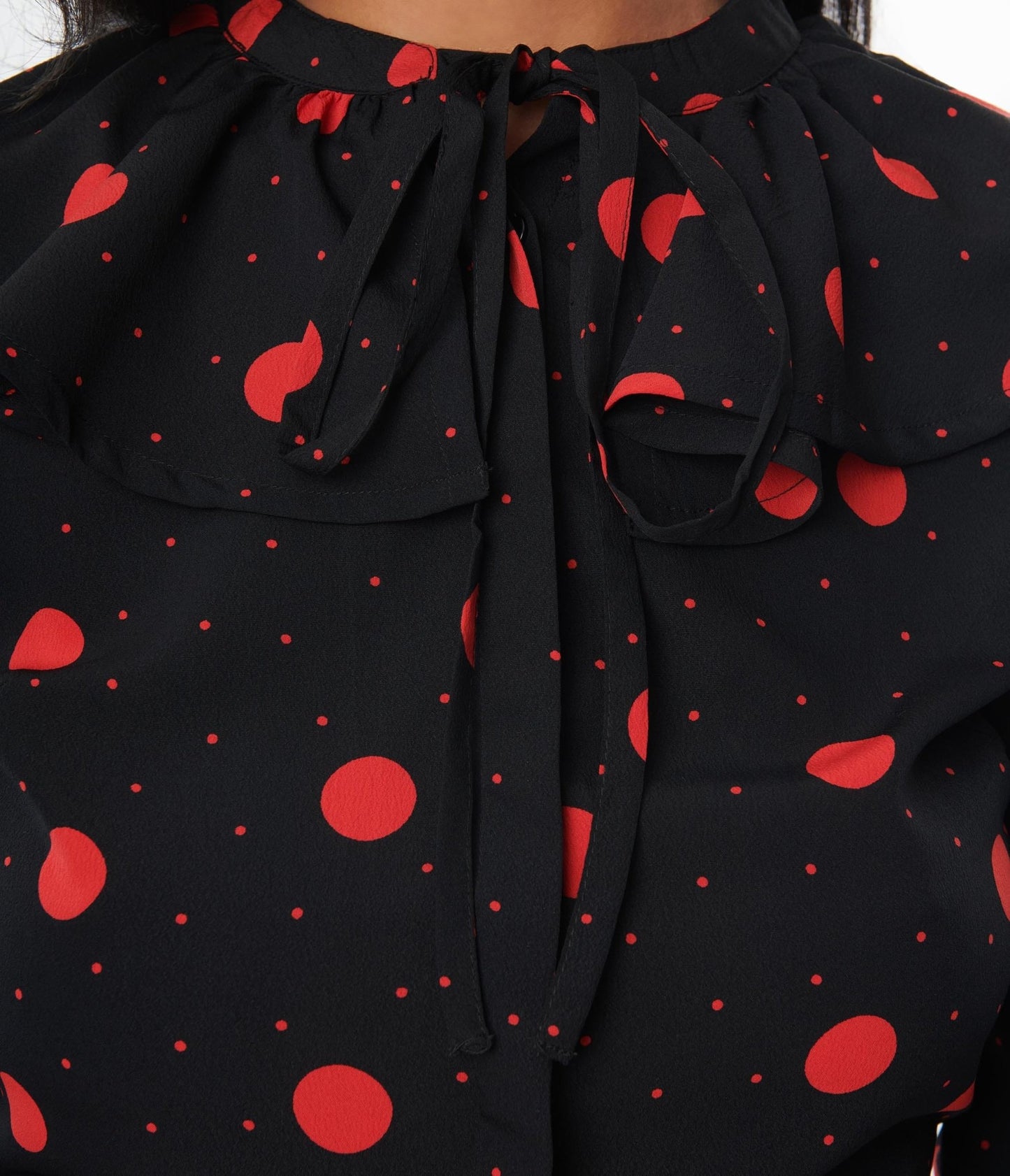 Black & Red Polka Dot Ruffle Collared Blouse - Unique Vintage - Womens, TOPS, WOVEN TOPS