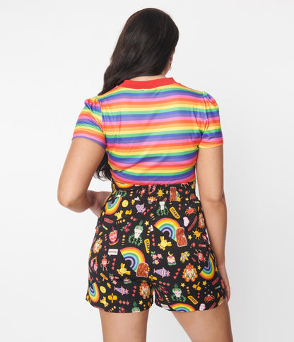 Black Reese Video Game High Waisted Shorts - Unique Vintage - Womens, BOTTOMS, SHORTS