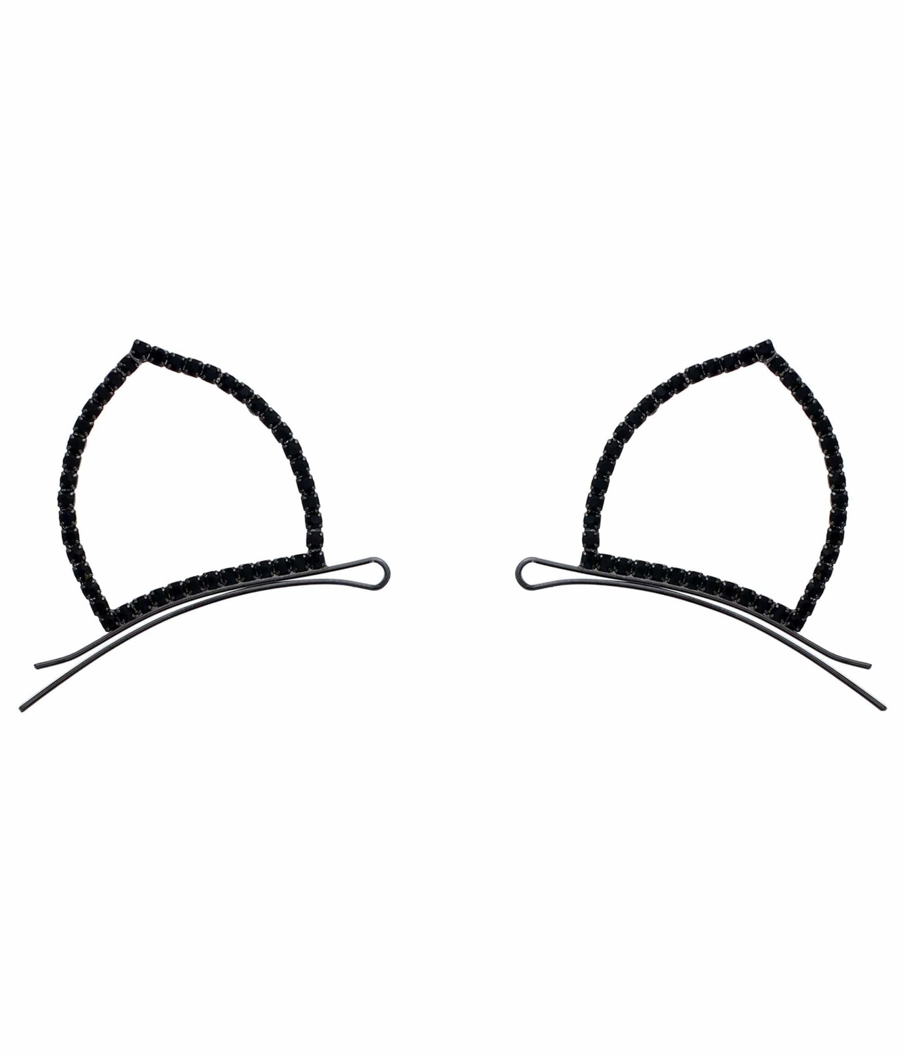 Black Rhinestone Cat Ear Bobby Pins – Unique Vintage