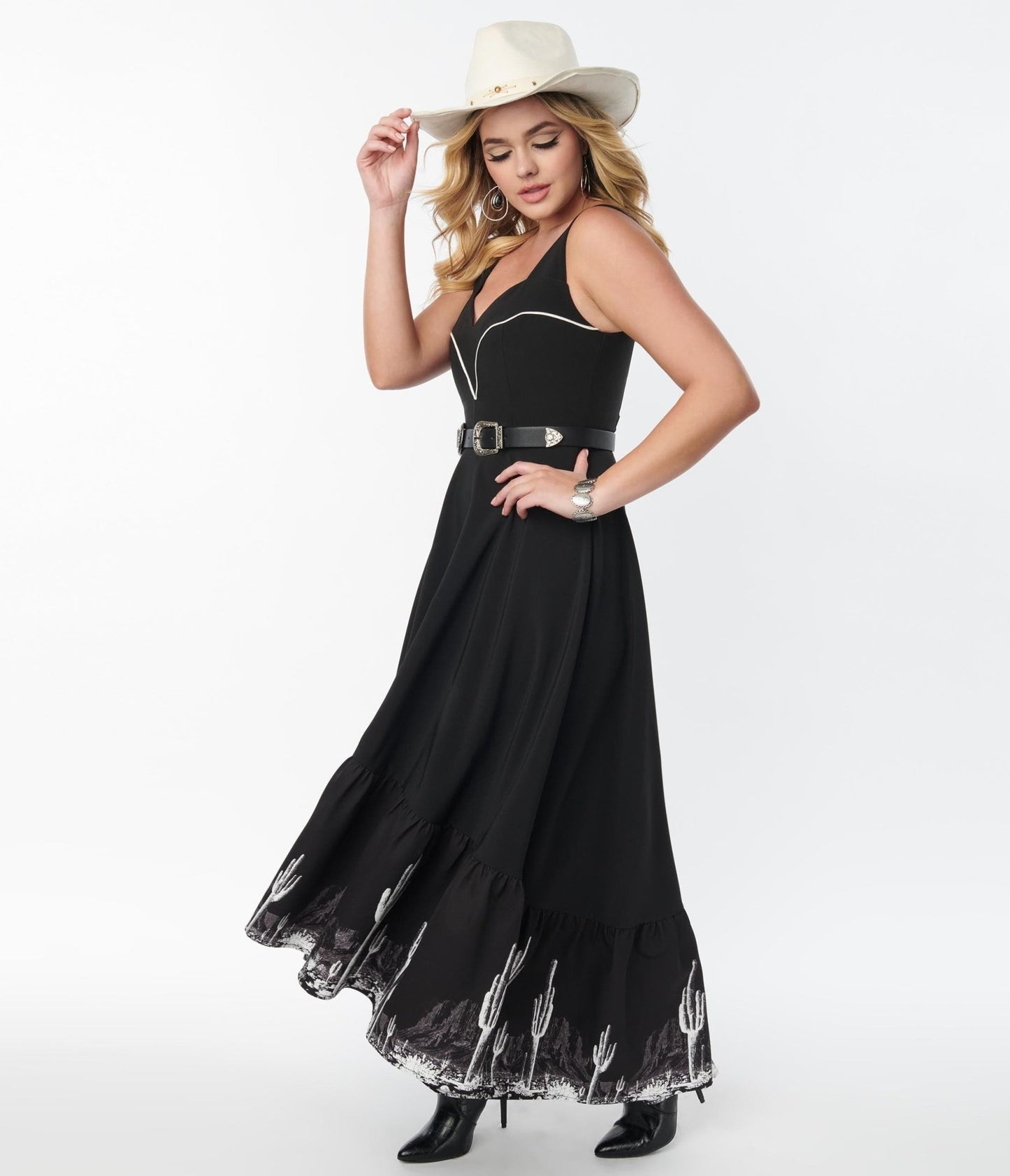 Black Saguaro Cactus Maxi Dress - Unique Vintage - Womens, DRESSES, MAXI