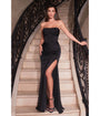 Cinderella Divine  Black Satin Pleated Strapless Corset Evening Gown