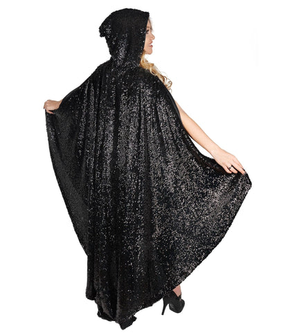 Black Sequin Hooded Cape - Unique Vintage - Womens, ACCESSORIES, FLAPPER