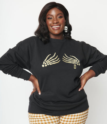 Black Skeleton Hands Sweatshirt - Unique Vintage - Womens, HALLOWEEN, GRAPHIC TEES