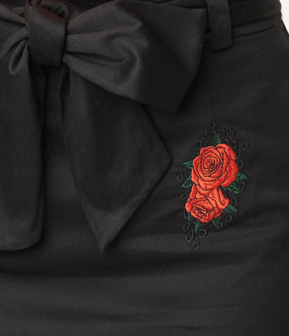 Black & Spanish Rose Pencil Skirt - Unique Vintage - Womens, BOTTOMS, SKIRTS