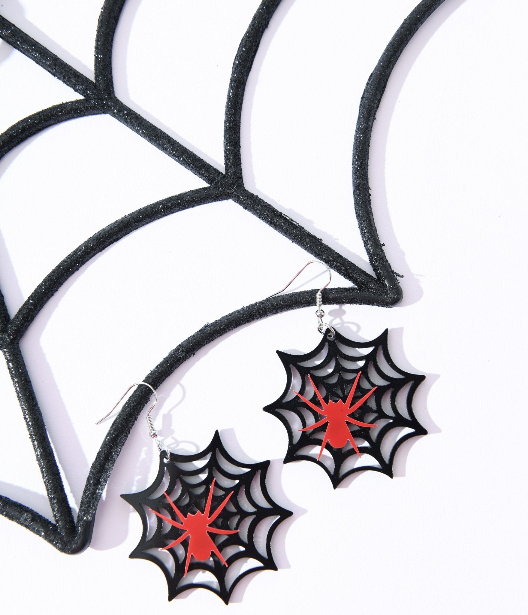 Black Spider Web Drop Earrings - Unique Vintage - Womens, HALLOWEEN, ACCESSORIES