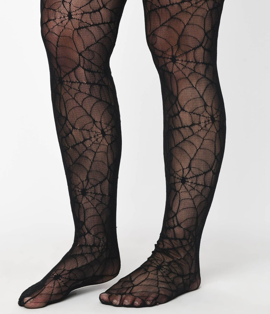 Black Spiderweb Fishnet Tights - Unique Vintage - Womens, HALLOWEEN, ACCESSORIES