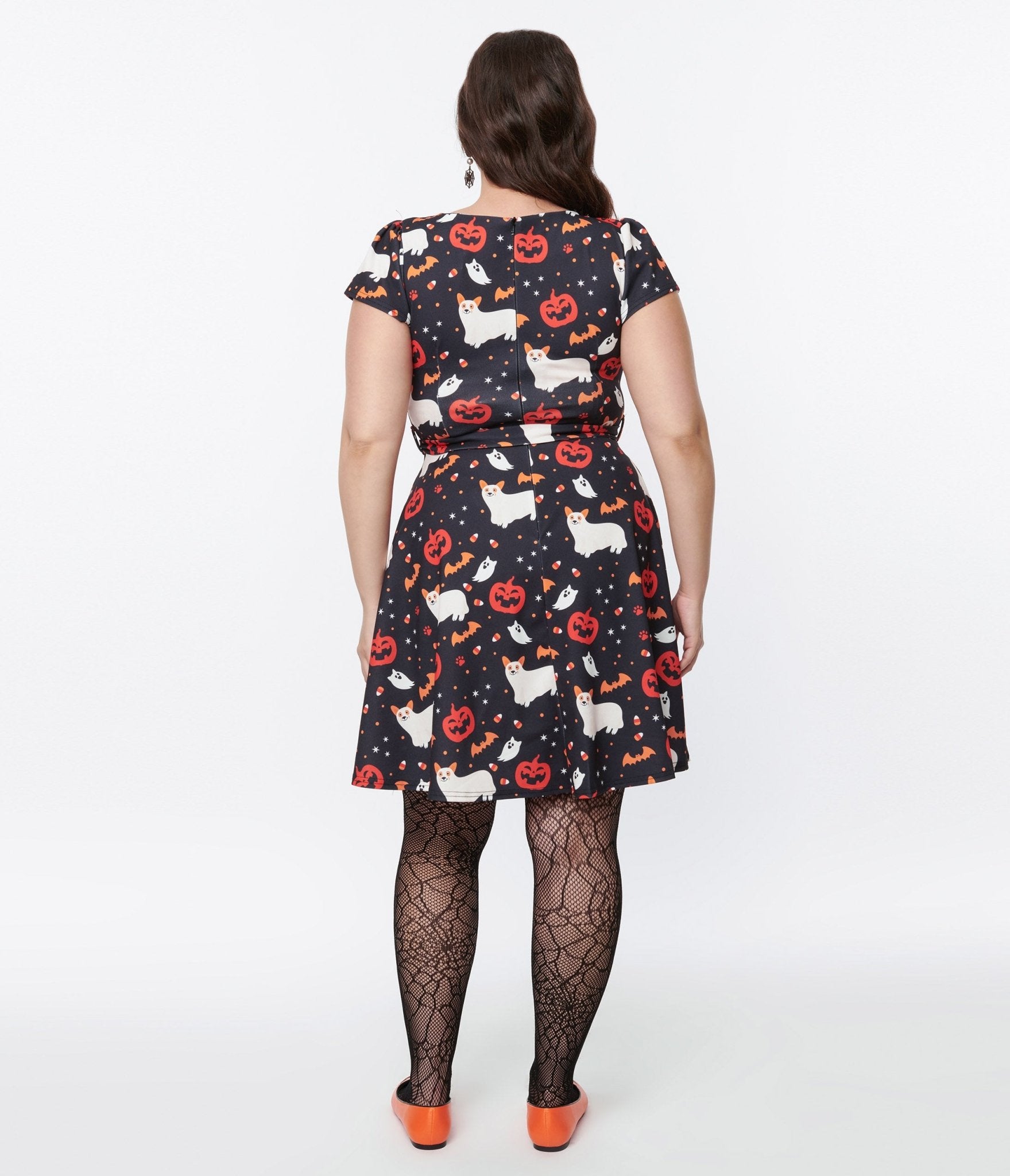 Black & Spooky Ghost Dog Flare Dress - Unique Vintage - Womens, HALLOWEEN, DRESSES