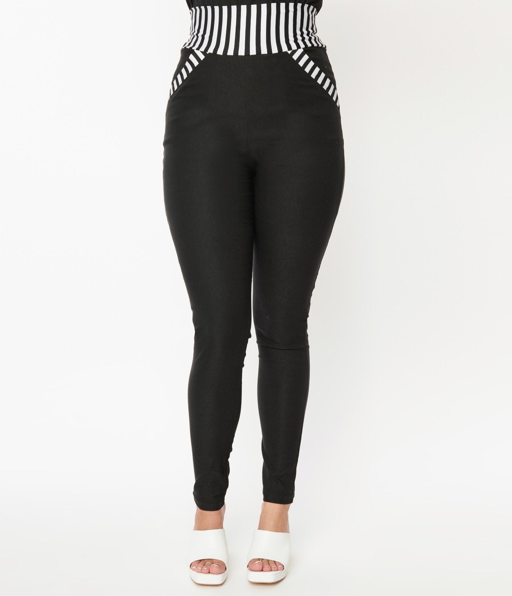 Black & Striped Contrast Showtime Pants - Unique Vintage - Womens, BOTTOMS, PANTS