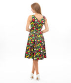 Black Vegetable Print Swing Dress - Unique Vintage - Womens, DRESSES, FIT AND FLARE