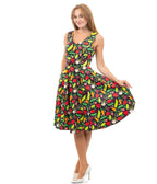Black Vegetable Print Swing Dress - Unique Vintage - Womens, DRESSES, FIT AND FLARE
