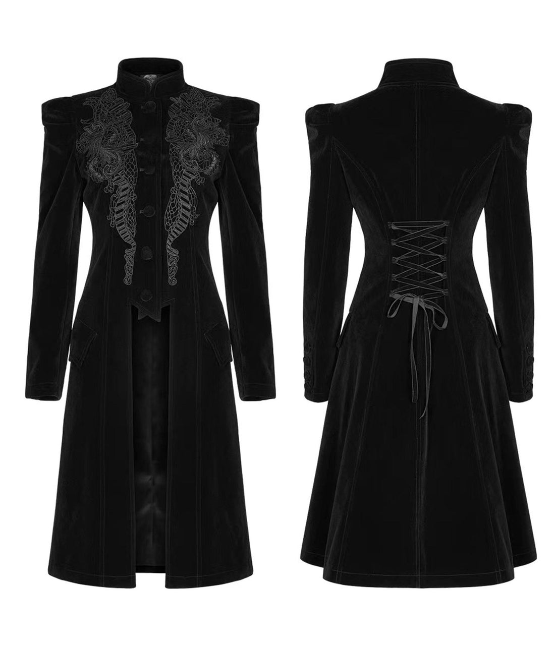Black Velvet Gothic Lace Long Coat – Unique Vintage