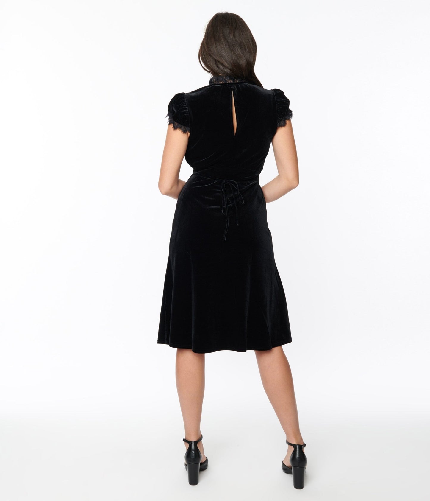 Black Velvet Lace Midi Shift Dress - Unique Vintage - Womens, DRESSES, SHIFTS