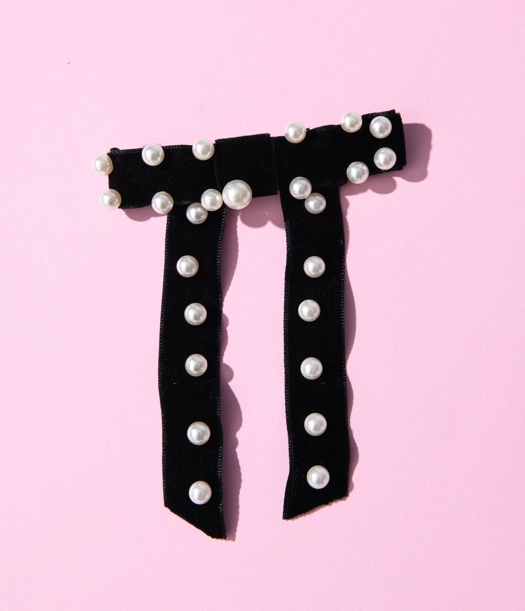 Black Velvet & Pearl Bow Clip Unique Vintage