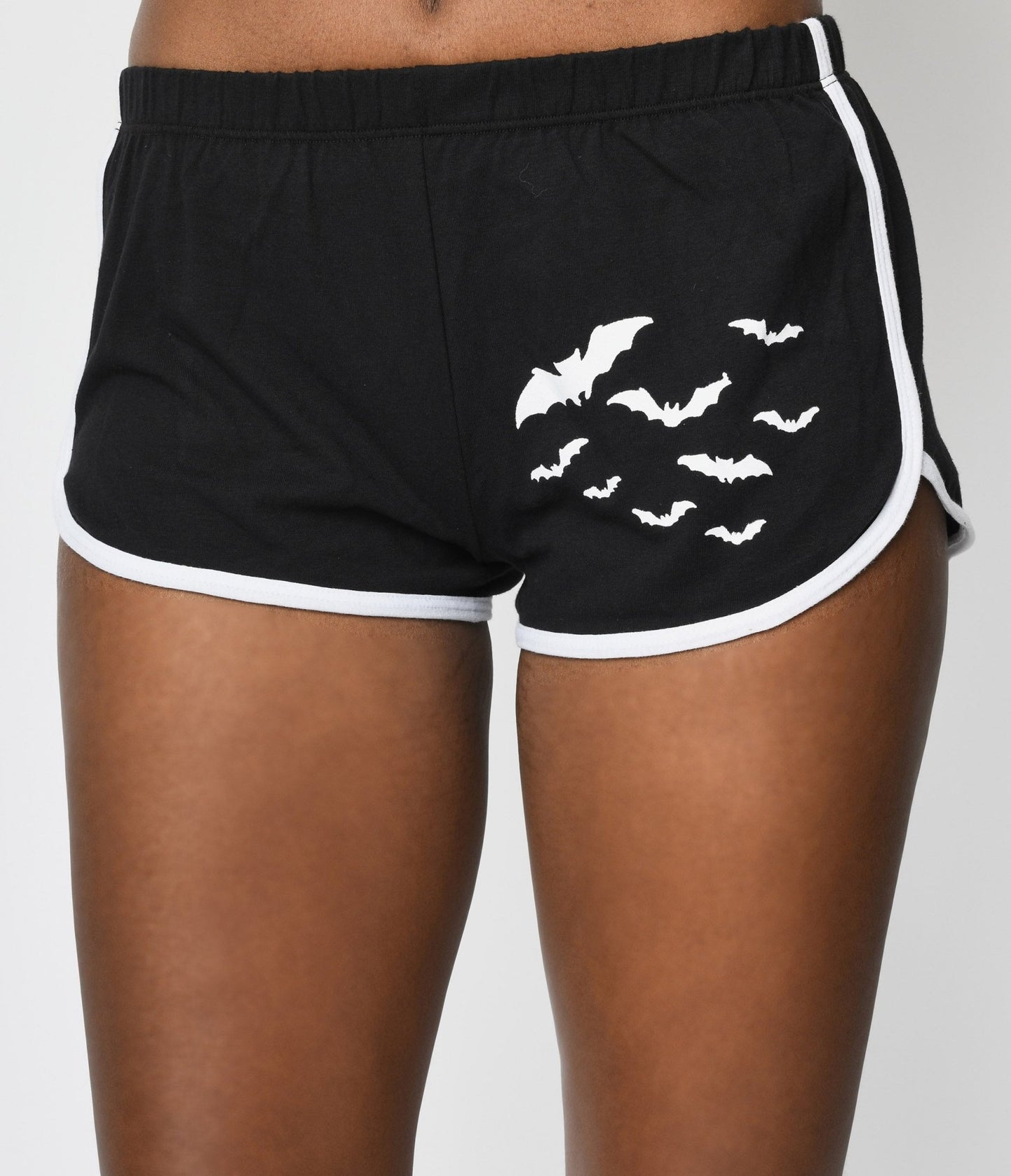 Black & White Bat Gang Dolphin Shorts - Unique Vintage - Womens, HALLOWEEN, BOTTOMS