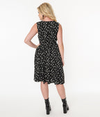 Black & White Celestial Print Flare Dress - Unique Vintage - Womens, DRESSES, FIT AND FLARE