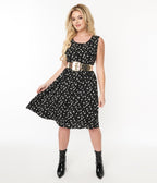 Black & White Celestial Print Flare Dress - Unique Vintage - Womens, DRESSES, FIT AND FLARE