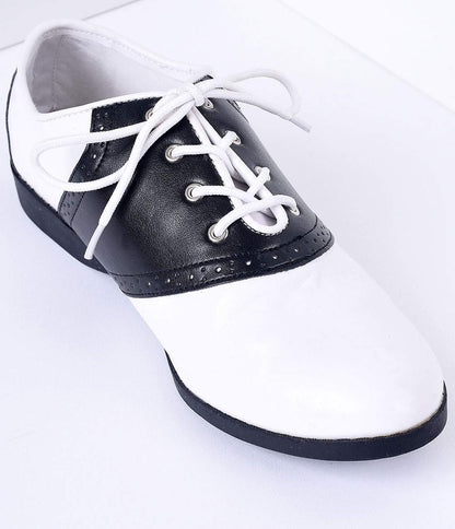 Black & White Classic Lace Up Saddle Shoes - Unique Vintage - Womens, SHOES, FLATS