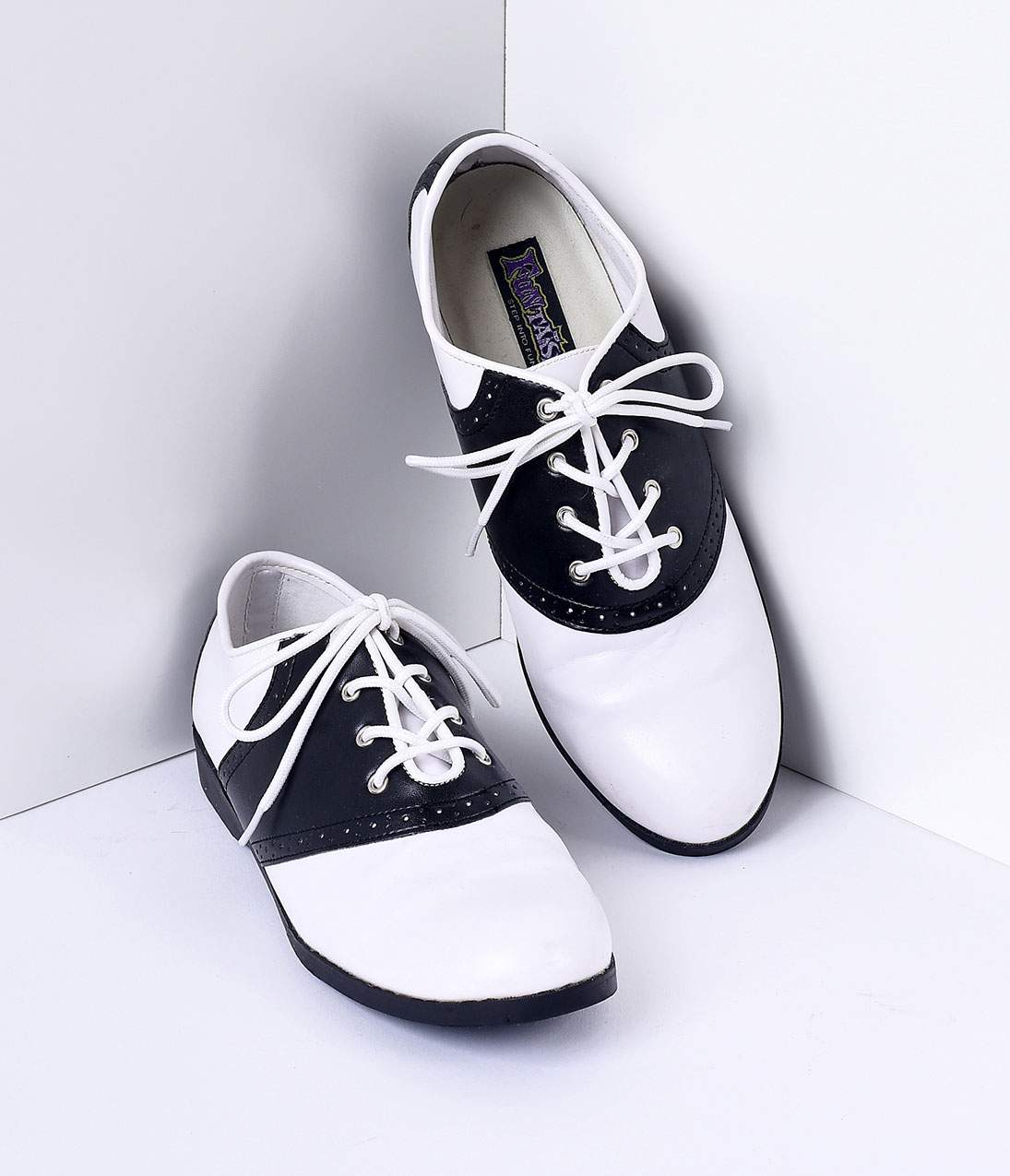 Black & White Classic Lace Up Saddle Shoes - Unique Vintage - Womens, SHOES, FLATS