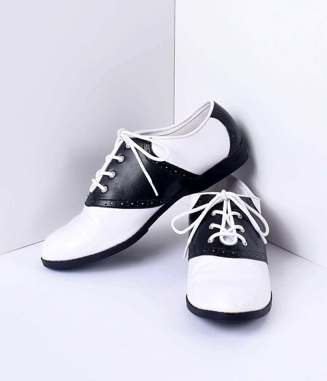 Muffy's Classic Black/White Leather Saddle Shoes, Women's Round Toe Oxford Flats, Sizes 5-12
