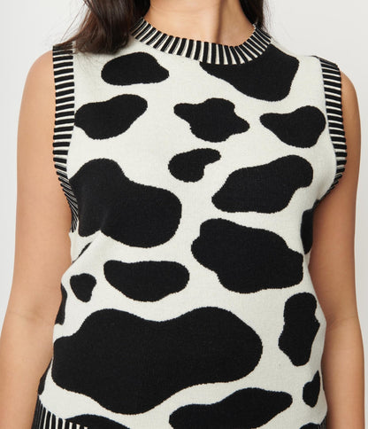 Black & White Cow Print Sweater Vest - Unique Vintage - Womens, TOPS, SWEATERS