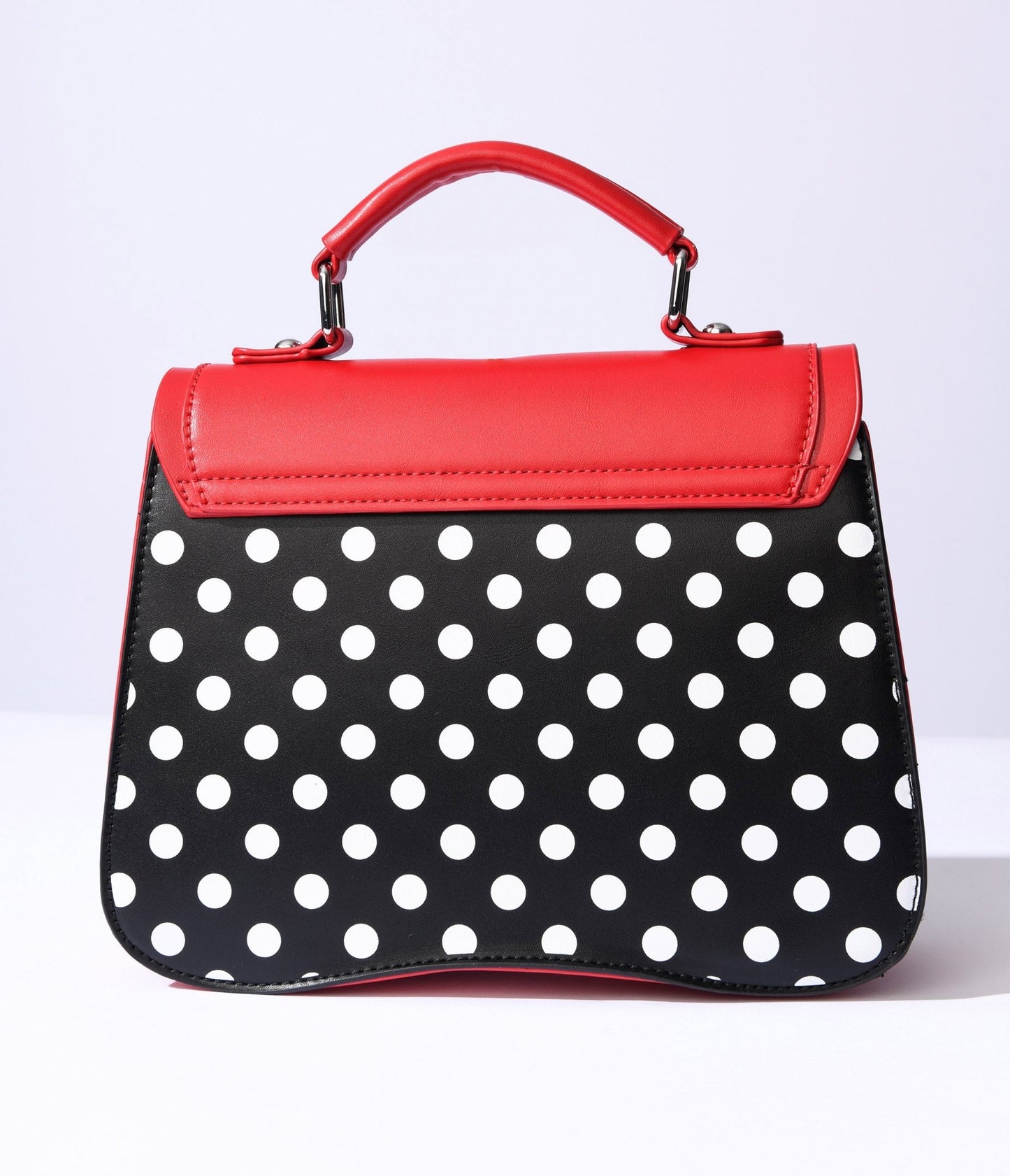 Black & White Dot & Red Accented Leatherette Handbag - Unique Vintage - Womens, ACCESSORIES, HANDBAGS