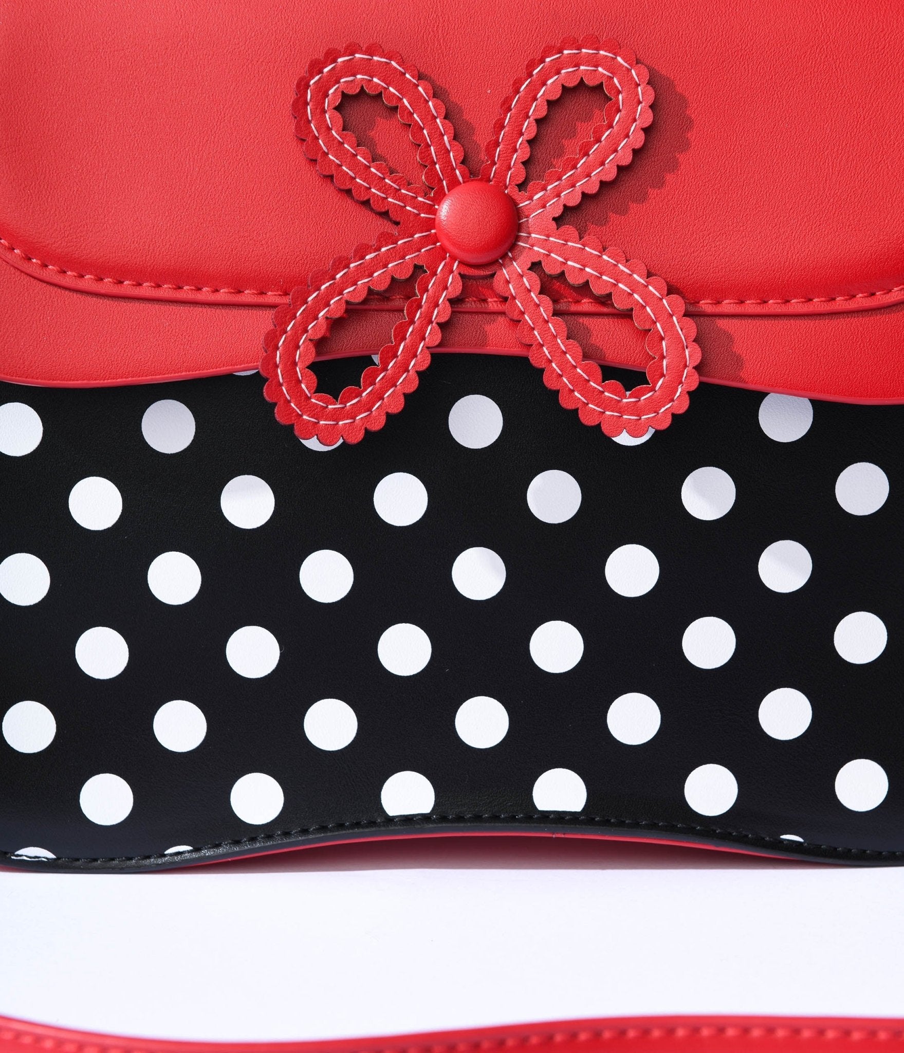 Black & White Dot & Red Accented Leatherette Handbag - Unique Vintage - Womens, ACCESSORIES, HANDBAGS