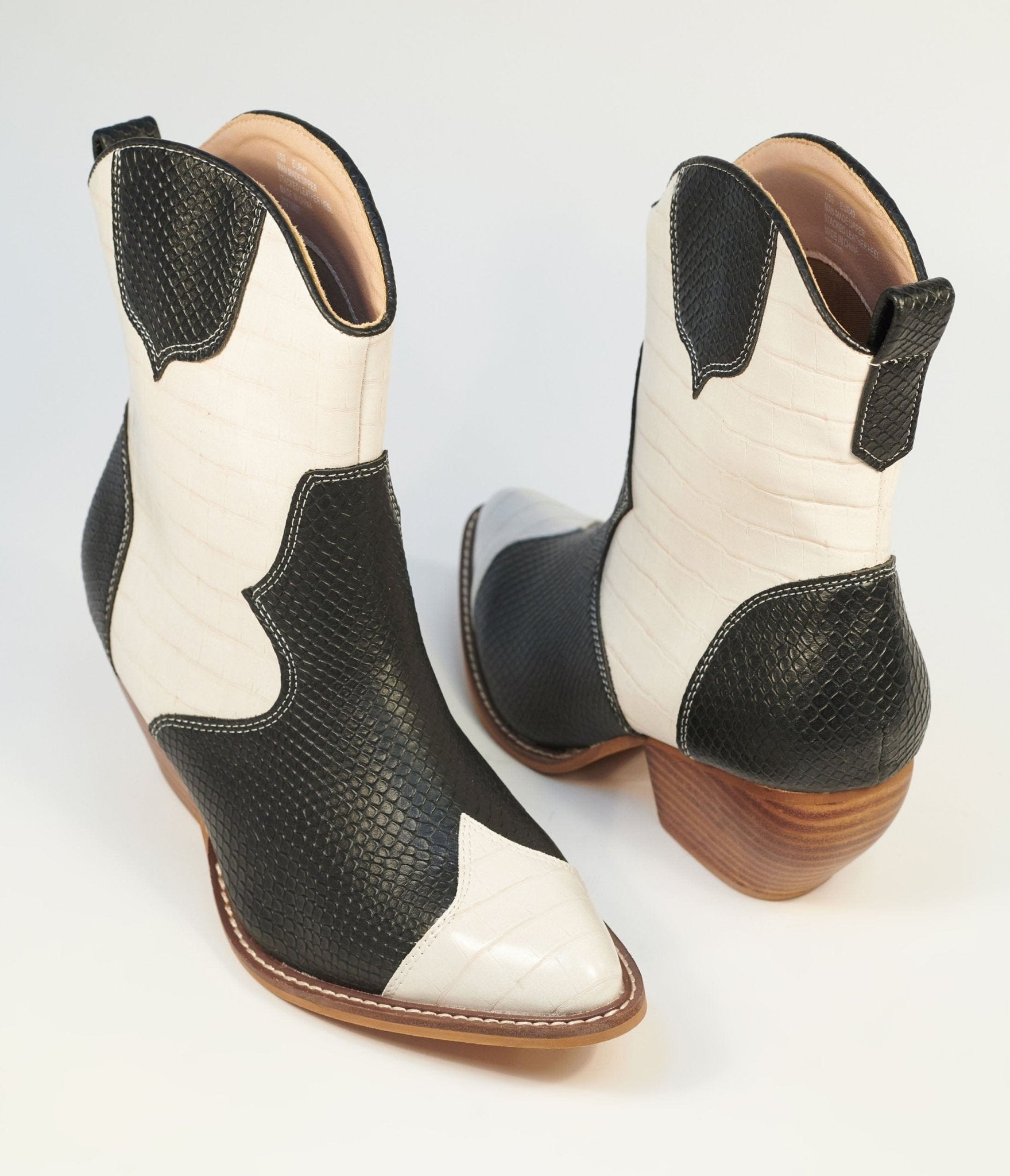 Black & White Leatherette Cowboy Boots - Unique Vintage - Womens, SHOES, BOOTS