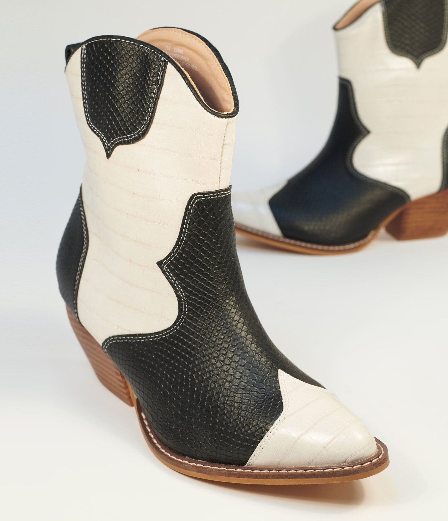Black & White Leatherette Cowboy Boots - Unique Vintage - Womens, SHOES, BOOTS