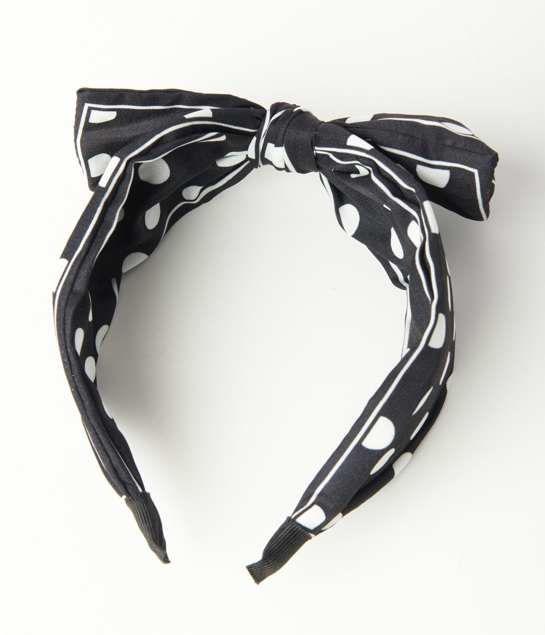 Black & White Polka Dot Bow Wide Headband - Unique Vintage - Womens, ACCESSORIES, HAIR