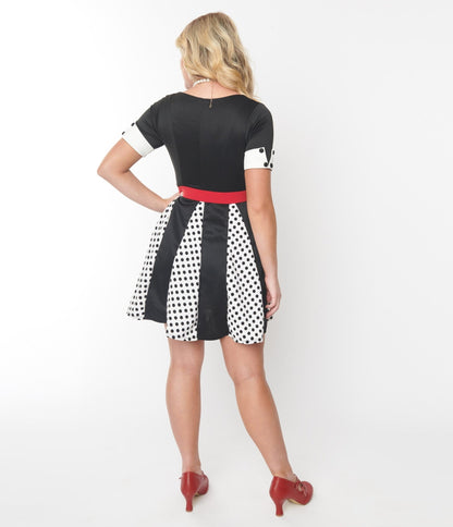 Black & White Polka Dot Godet Dress - Unique Vintage - Womens, DRESSES, SWING