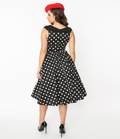 Black & White Polka Dot Swing Dress - Unique Vintage - Womens, DRESSES, SWING