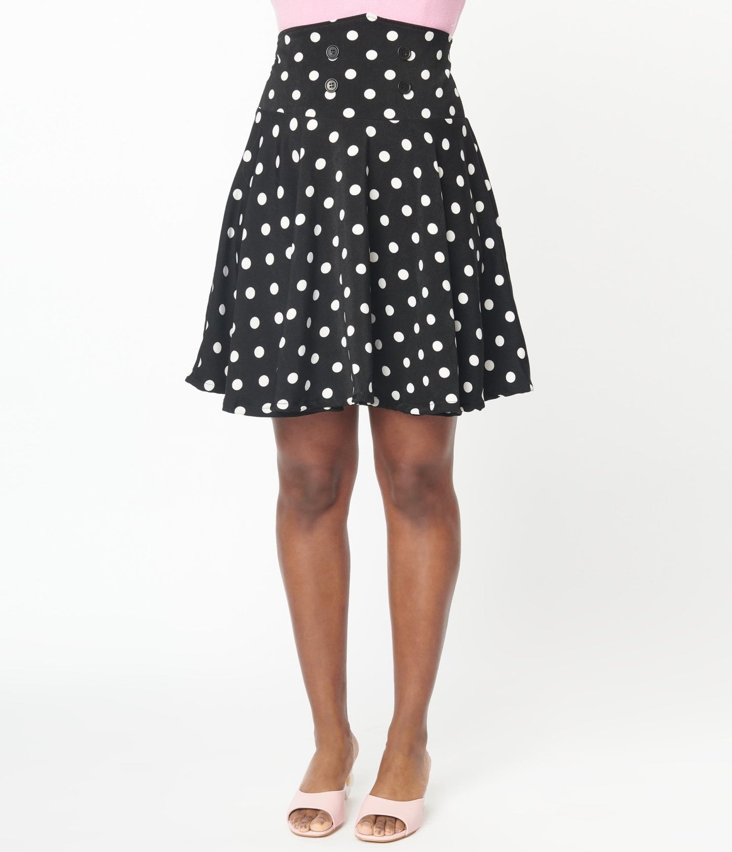 Black & White Polka Dot Swing Skirt - Unique Vintage - Womens, BOTTOMS, SKIRTS
