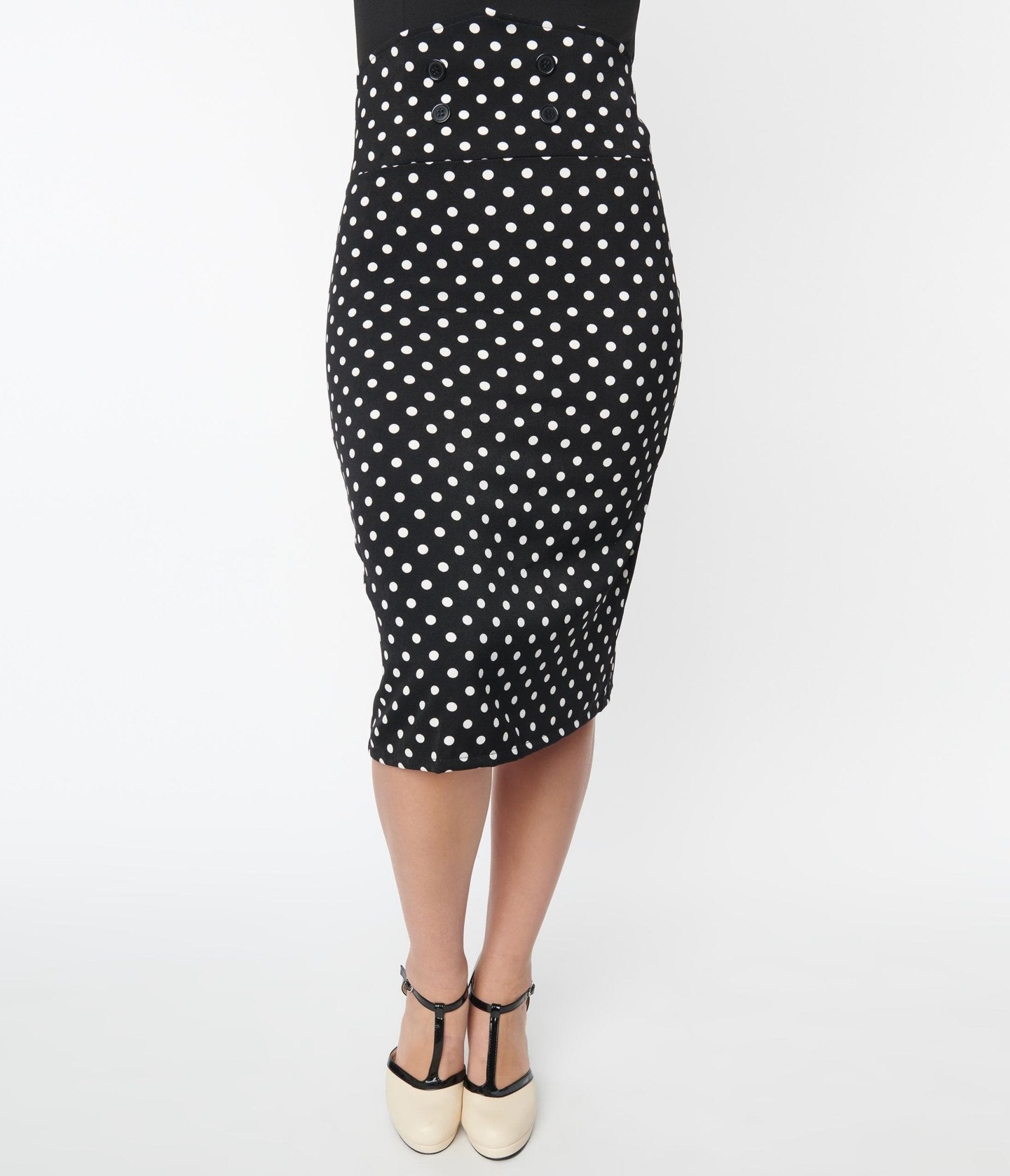 Black & White Polka Dot Wiggle Skirt - Unique Vintage - Womens, BOTTOMS, SKIRTS